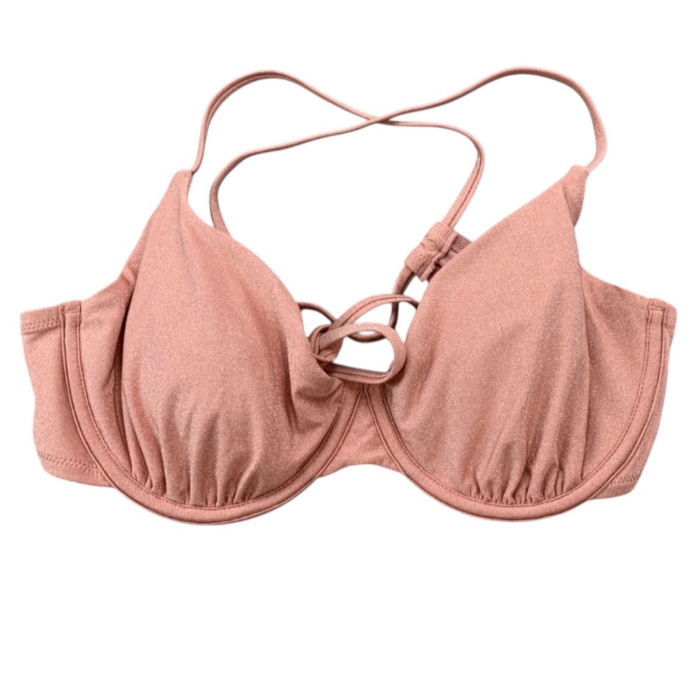 Shade‎ & Shore Bikini Top Womens M Rose Gold Metallic Underwire Strappy Swimwear